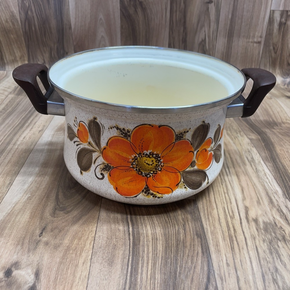 Sanko Ware Japan Show Pans‎ Pot Enamel Vintage 10"X6" Flowers